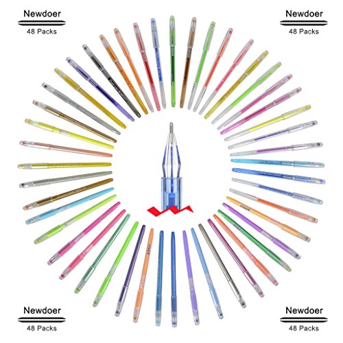Newdoer newdoer 48 stylos gel en cas - Dure 50% plus longtemps - Best Art Stylos pour adulte Coloriage livres, cordon, et, d'écriture - Ce Stylo Jeux avec nouvelle technologie d'encre longue durée, 4 Bold Styles gelink?:, métallique, paillettes, néon, waterchalk. code EAN 0744960112020 