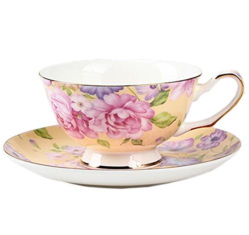 ufengke?-ts Après-Midi Tasse Et Assiette Européennes Porcelaine D'os Fleur Peinte,Jaune 0746060571912 (0746060571912)