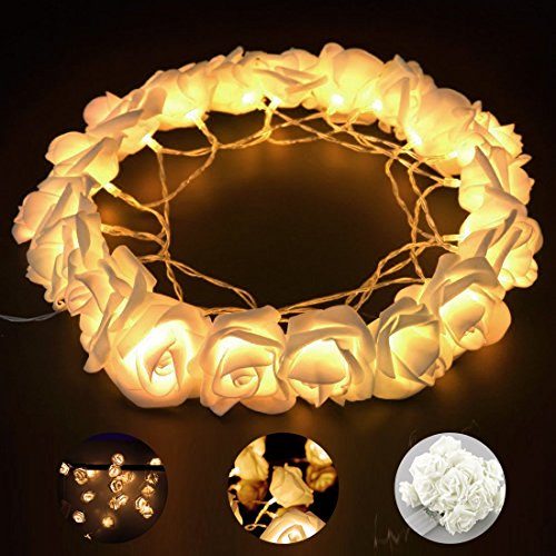 Esamconn 6.6feet / 2m 20led rose fleur lumières cordes starry light pour jardins, maisons, mariage, fête de noël, à piles (blanc chaud) code EAN 0746704935322 