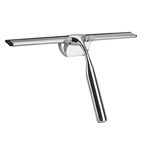 ZITFRI Raclette douche Inox, ZITFRI, Raclette vitre professionnelle, Raclette à vitre, Raclette salle de bain, 25x17cm avec support mural pour le nettoyage des miroirs et de fenêtre en verre code EAN 0747150125619 