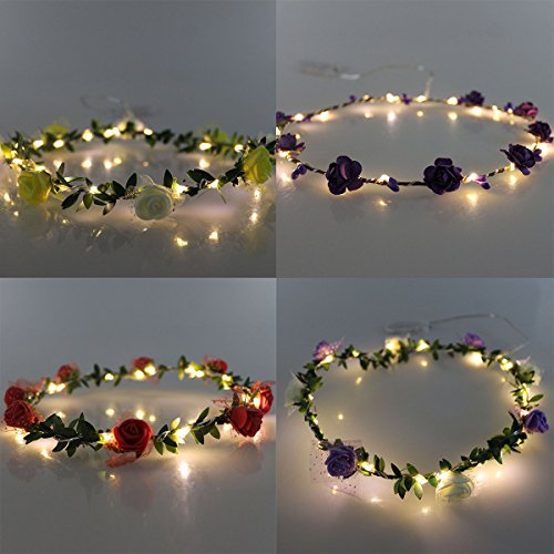 Set de 4 led flower garland bandeau - festival couronne florale de fleur de mariage couronne de cheveux coiffe avec décor led lt036*4 0748782903170 JOJOO