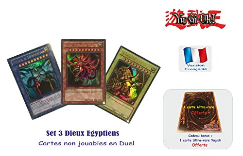 Yu Gi Oh Offre Lagiwa Carte Yugioh - Dieux Egyptiens Ultra Rare en version française SLIFER LE DRAGON CELESTE - OBELISK LE TOURMENTEUR - LE DRAGON AILE DE RA au choix avec 1 carte bonus offerte (Set de 3 Dieux) code EAN 0749628803203 