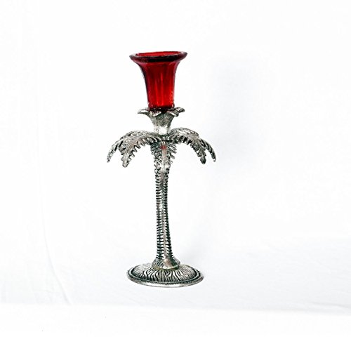 The Hue Cottage Bougie decorative titulaire artisanale conception de palmier support de tasse rouge métal blanc joyau des articles de cadeau indien 0750253549046 (0750253549046)