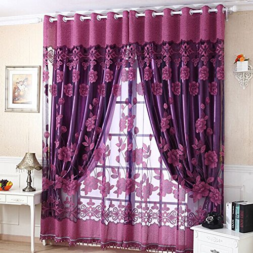 Rideaux voilages imprimés lotus pour fenêtre sa...