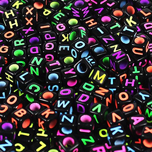 500 perles lettre alphabet a-z cubes noires pla...