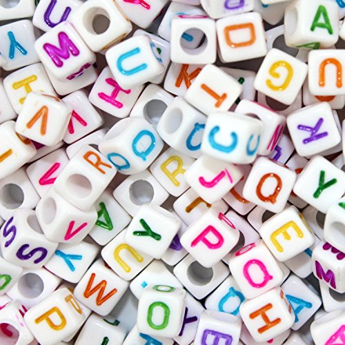 500 perles lettre alphabet a-z cubes blanc plas...
