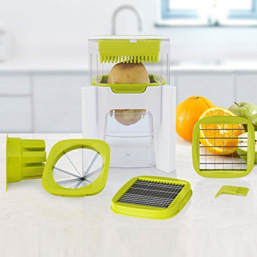 Savant Kitchen 4 en 1 Wonder Chop - Hachoir Chop, dés, fine et découpeur d'Fruits Convient - 4 lames interchangeables - Éplucheur design compact - perpétuel et eBook inclus code EAN 0753510427743 