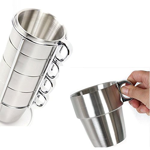 Lot de 4 tasses de café en acier inoxydable dou...