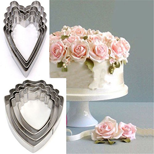 Achievess achievess (TM) 4 Cœur Pivoine Fleur Fondant Sugarcraft pâte gâteau biscuit moule Cutter décoration moule outil Ping, Silver, Small 0754769388717 (0754769388717)