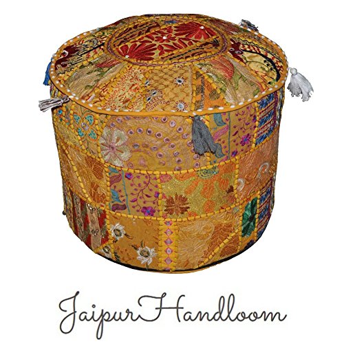 jaipurhandloom Jaune Vintage indien ottoman à m...