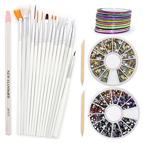 Almondcy almondcy professionnel manucure Nail Art Décorations Strass Ensemble de roues, Mélange Argenté Cristal Pierres Précieuses, DIY Taille 3D Paillettes Strass Or Charme, et clous métal 3D argent, 7 0754933345232 (0754933345232)