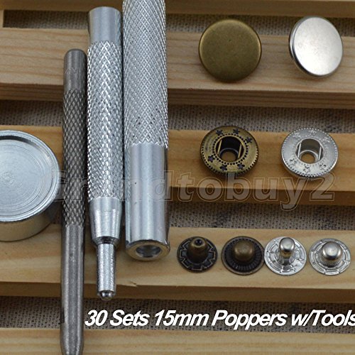 Lot de 30 boutons pression 15 mm argent et anti...