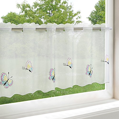 Rideau de cuisine en voile blanc décoré de moti...