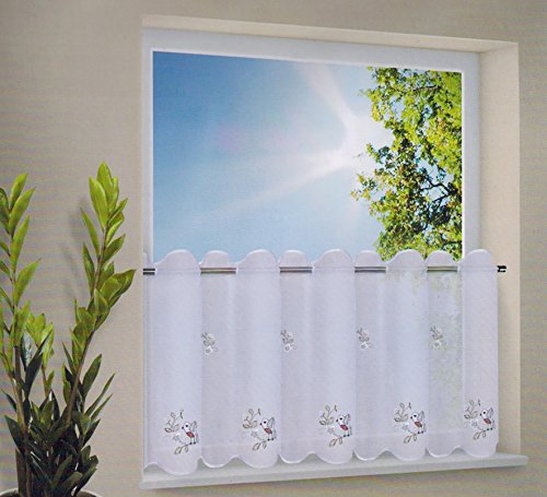 Rideau de cuisine en voile blanc semi-transpare...