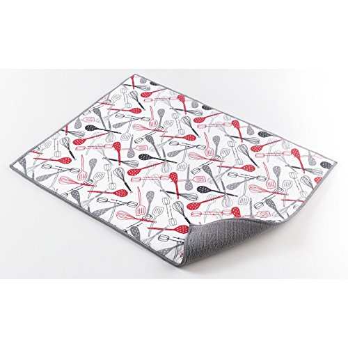 Kamaca 'Cuisine Moderne et innovant - Série en microfibre "Kitchen Tools - Lot 3 x (= 3 au choix) Torchons en microfibre - Une Tapis D'Égouttoir en microfibre - Un chiffon ronde pour les mains - décoratif et pratique en même temps - NEUF en la boutique Kamaca, Polyester, Abtropfmatte code EAN 0755263840435 