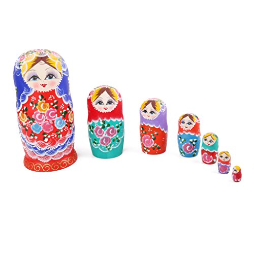 Générique Série de 7pcs Poupées Russes Matriochkas en Bois Peints Motif de Fleurs code EAN 0755899265947 