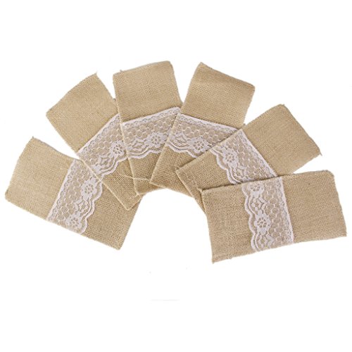 Lot de 6pcs Poches Porte-couverts en Jute et De...