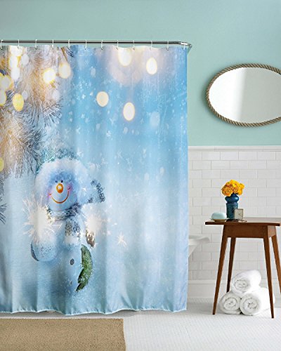 Beddingleer beddingleer 180 cmx180 cm Jésus Imprimé en 3D Père Noël Joyeux Noël Père Noël et bonhomme de neige Happy New Year avec feux d'artifice de Salle de Bain de rideau de douche en tissu avec crochets 180,3 x 180,3 cm code EAN 0756910948689 