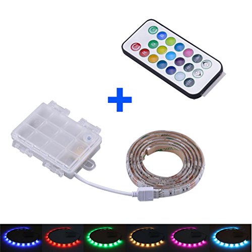 BT LED RGB + Télécommande + Support de piles, piles, longueur après votre choix L = 50 cm/1 m/2 m, bande LED 4,5 V, L=1m code EAN 0759218185183 
