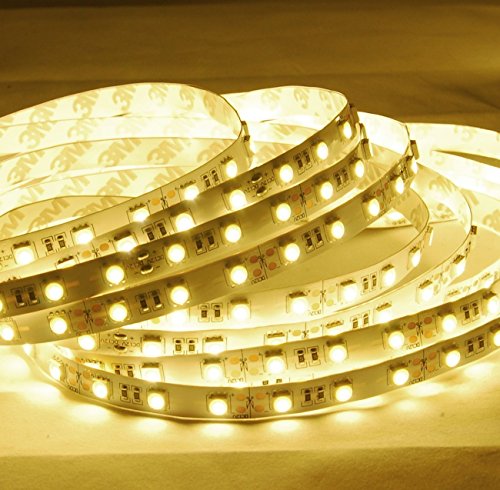 Bande lumineux led rgb 5m/16.4ft, ruban led 5050 smd 300 leds, non étanche ip20 kit complet, avec rf télécommande sans fil et 12v 6a adaptateur ue, (blanc chaud) 0759218506803 Minger