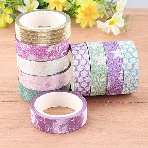 10pcs glitter motif washi tape autocollant adhé...