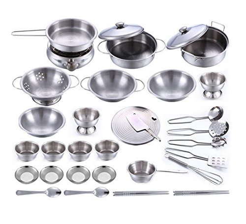 AHATECH 32Pcs Simulation de cuisine en acier inoxydable Casseroles Enfants Enfants Cuisine Ensemble de jeu code EAN 0761460263557 