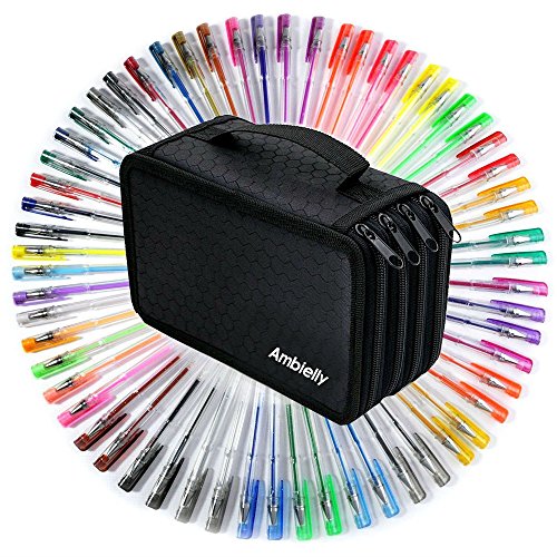 Ambielly Gel stylos-pack de 60 avec ambielly 72 emplacements pen bag / case, pour adultes coloriage dessin (60 gel stylos + 72 slots noir sac pen) 0761460891644 (0761460891644)