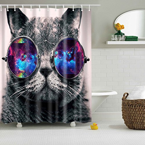 colorfulworld Colorfulworld Imprimé numérique l'éléphant tigre animal antibactérienne Mildiou Preuve 100% Douche résistant à l'eau Polyester Tissu rideau anti-moisissures Lavable, 150 * 180cm (Cat) 0762360492979 (0762360492979)
