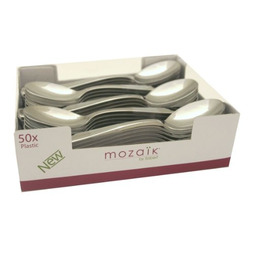 Sabert By Thali Outlet Leeds De Sortie - 50 x cuillères en plastique - argenté métallique de luxe solide Couverts jetables spécial pour mariages fêtes Anniversaires ou occasions - par Sabert Mozaik 0766623515382 (0766623515382)