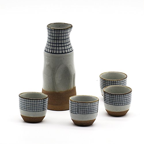 Vintage Service A Sake JAPONAIS en céramique peinte à la main - 4 tasses avec 1 carafe Décoration Asiatique Barware 0767578758510 Hakkin