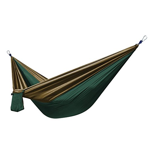 Enkeeo Double-hamac tissu en parachute nylon portable inclut 2 corde avec mousquetons et sac de transport, vert et olive 0768390052596 (0768390052596)