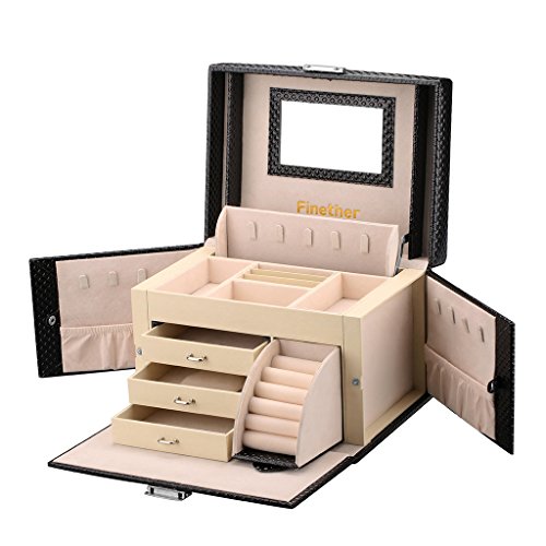 Boîte à bijoux crocodile grain cuir de maquilla...