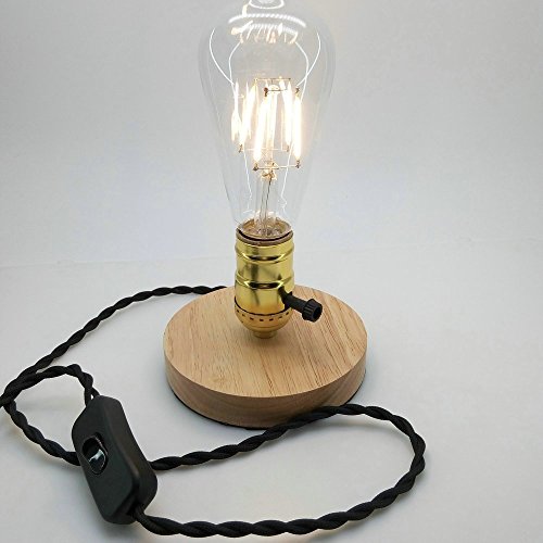 gooit-e E27 110 V/220 V Rétro Vintage Double interrupteur Or Lampe Ampoule Support de lampe Edison Lampe de bureau Lampe de table en bois pour ampoule LED 0768390601770 (0768390601770)