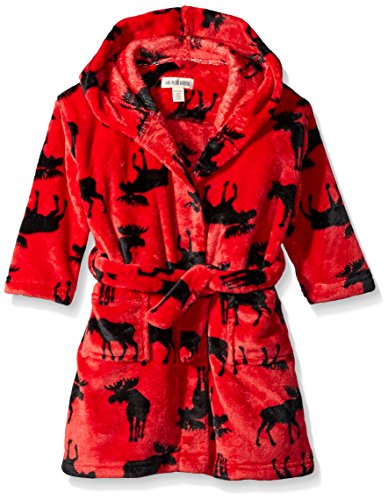Kids fleece moose on red, robe de chambre garço...