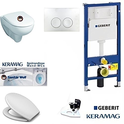 Keramag , Geberit , Haro Geberit Duofix avec Delta 21 Blanc, Keramag Renova Nr. 1, rimfree rinçage, sans marge, Abattant WC Diamond Swarowski, Kera Tect 0783024335524 (0783024335524)