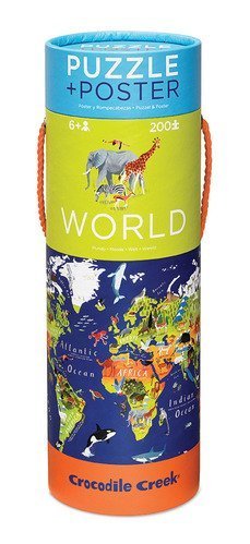 Crocodile Creek World Floor Puzzle - 200 Pc World Map Puzzle With Matching Educational Poster and Carrying Case (13" x 19") by Crocodile Creek code EAN 0783318471006 
