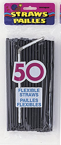 Pailles en Plastique Flexible Noir, Lot de 50