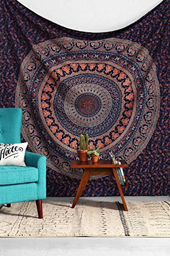 Handicrunch Indian elephant peacock mandala tapestry ,indian hippie tapestry, wall hanging,bohemian wall hanging,new age tapestry,mandala typestry code EAN 0784016987271 