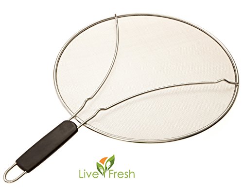 LiveFresh Grille en acier inoxydable mailles fines avec pieds de soutien LiveFresh - Empêche la graisse et convient à toutes les casseroles ou poêles. Évite les éclaboussures et poignée résistant à la chaleur, 33 cm de diamètre 0784672951074 (0784672951074)