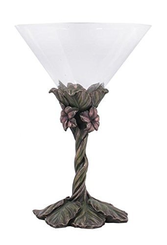 US 6.5 inch Martini Glass Twisted Stem 6 Petal Flower and Leaf Pedestal by US code EAN 0786173107837 