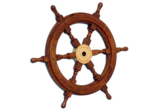 ITDC De Roue De Bateau En Bois Dur avec garniture en laiton - 45,7 cm - Nautique Decor 0786372964064 (0786372964064)