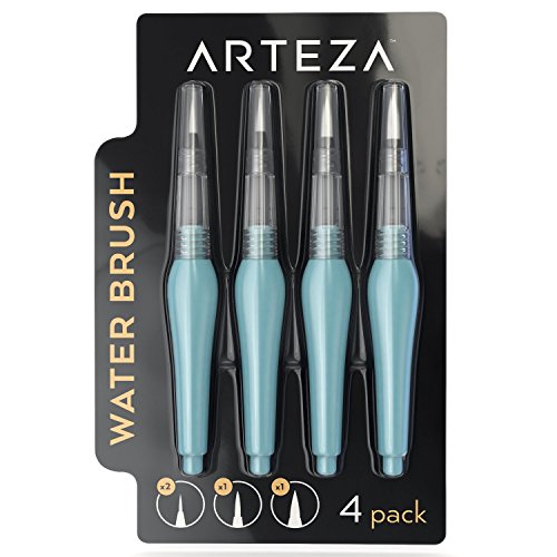 ARTEZA Lot de 4 Brosse - Fine, moyenne, eau et large, pointes self-moistening, portable, parfait pour aquarelle et peinture aquarelle et Peerless Aquarelles code EAN 0786641419486 