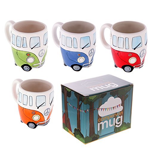 Camper Van Set of 4 Camper Van Mugs, Hand Painted Blue, Red, Orange & Green by Camper Van code EAN 0787162519044 
