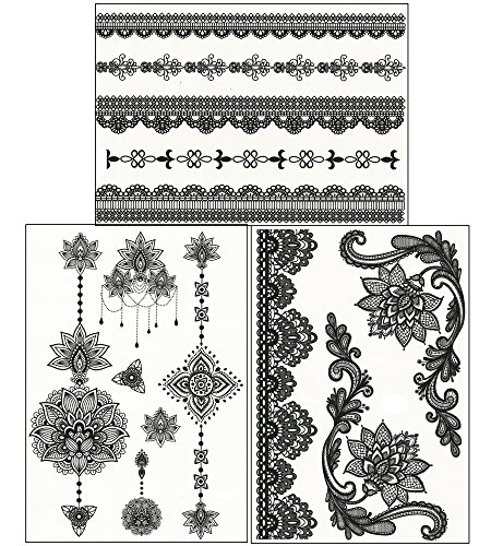 Tatouages éphémères - set de 3 planches - body art & bijoux brillants pour filles & femme - body make-up/autocollants/tatouages imperméables chic 0787639245568 ChicTats