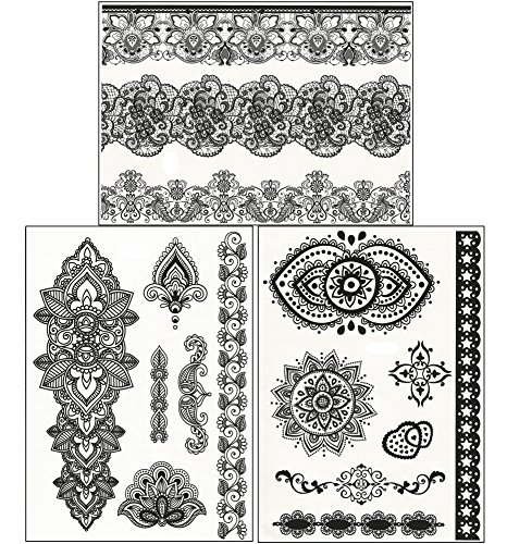Tatouages éphémères - set de 3 planches - body art & bijoux brillants pour filles & femme - body make-up/autocollants/tatouages imperméables chic 0787639245599 ChicTats