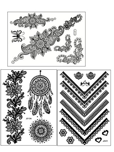 Tatouages éphémères - set de 3 planches - body art & bijoux brillants pour filles & femme - body make-up/autocollants/tatouages imperméables chic 0787639245704 ChicTats