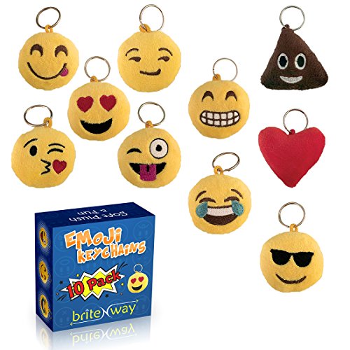 briteNway Emoji Porte-clé rond Faces ensemble de 10 - mignon doux & oreiller jaune peluche porte-clés - anneau crochet métallique Durable - drôle enfants cotillons - Installation facile sur les sacs à dos, sacs à main, téléphones et vos affaires 0796856334061 (0796856334061)