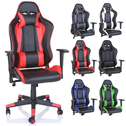 TRESKO Chaise fauteuil siège de bureau racing sport ergonomique, dossier réglable en continu, de 6 couleurs différentes (noir/rouge) 0796856336508 (0796856336508)