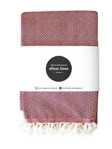 Elmas Home Couverture de jour douillet Plaid canapé couverture serviette manchon - style vintage - 100 % coton - 240 x 200 cm XXL (Rouge rubis) 0797035930210 (0797035930210)