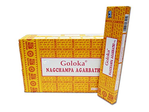 Goloka Encens Goloka Nagchampa Agarbathi - 12 boîtes Parfum Nag Champa Bâtonnets d'encens indiens 0798256026829 (0798256026829)